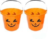 Halloween - pompoen - emmers - 6x - kunststof - oranje - 16 x 18 cm