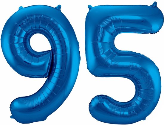 Cijfer ballonnen - Verjaardag versiering 95 jaar - 85 cm - blauw