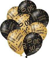 Verjaardag ballonnen - 30 jaar en happy birthday 24x stuks zwart/goud