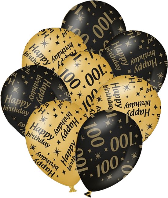 Verjaardag ballonnen - 100 jaar en happy birthday 24x stuks zwart/goud