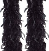 Veren Boa - 2 stuks - Carnaval verkleed accessoire - zwart - 180 cm