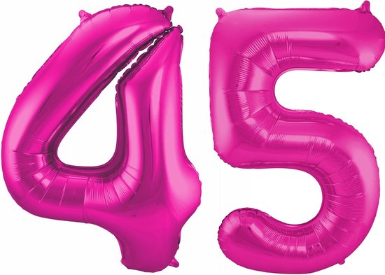 Cijfer ballonnen - Verjaardag versiering 45 jaar - 85 cm - roze