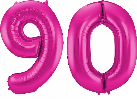 Cijfer ballonnen - Verjaardag versiering 90 jaar - 85 cm - roze