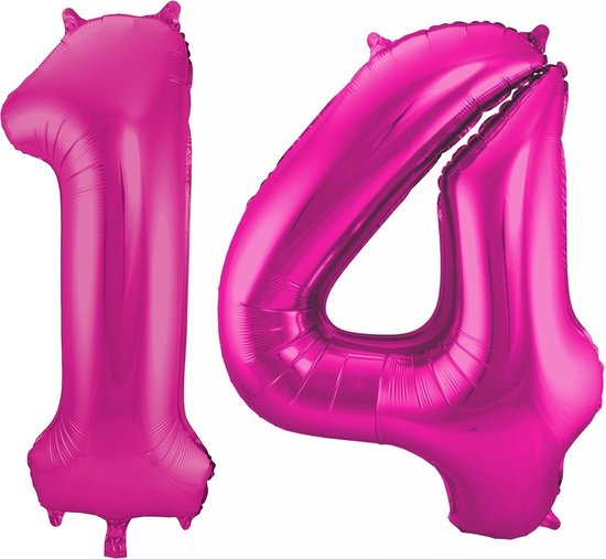 Cijfer ballonnen - Verjaardag versiering 14 jaar - 85 cm - roze