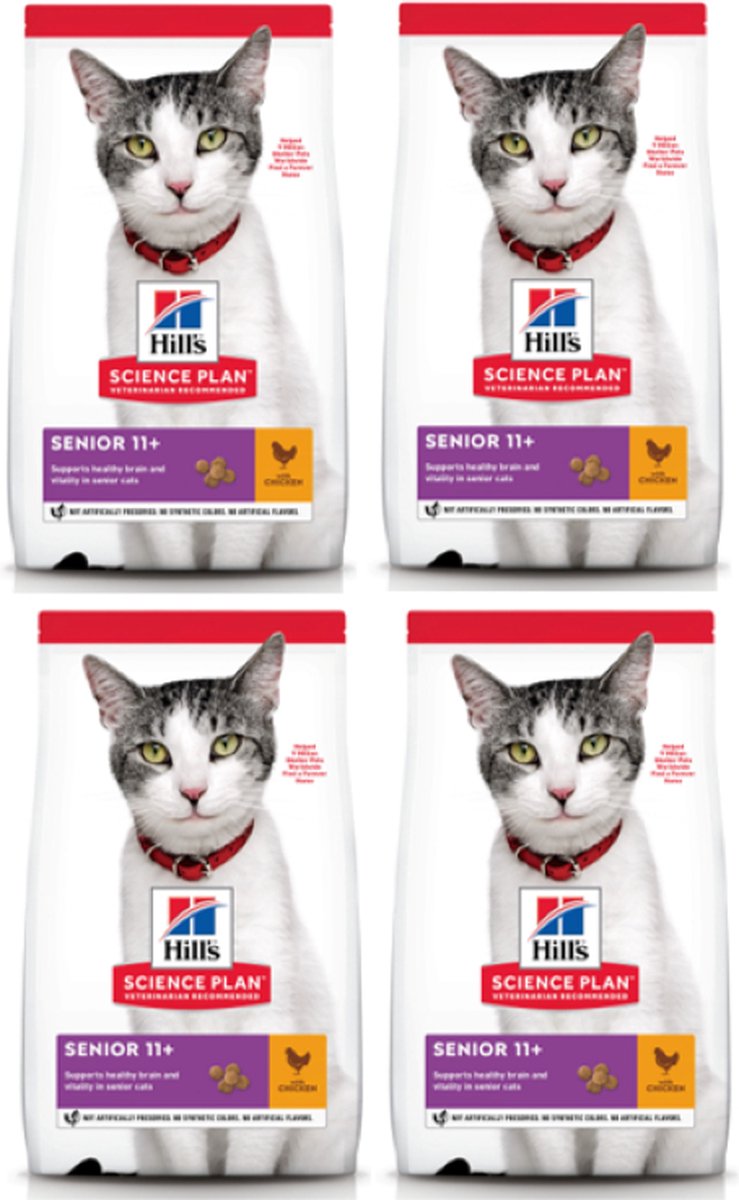 4x Hill's - Feline Senior 11+ Kip - Kattenvoer - 3kg