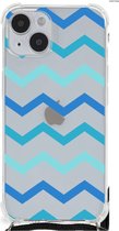 GSM Hoesje Geschikt voor iPhone 14 Plus Trendy Telefoonhoesjes met transparante rand Zigzag Blauw