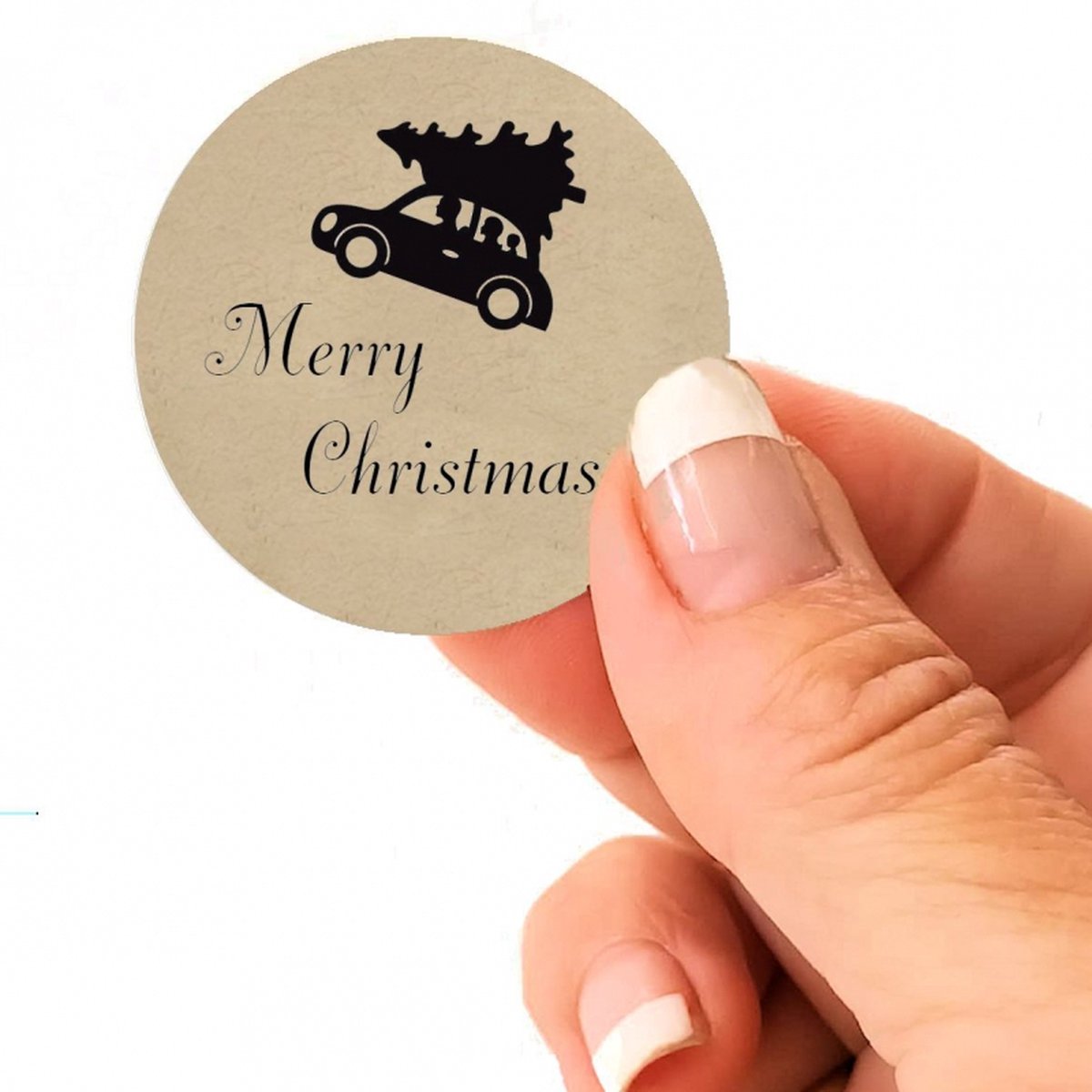 Kraft stickers kerst auto Ø40mm - 48 stuks | kerstmis cadeau sluitzegel cadeaupakketten | kerstboom | merry christmas | etiketten - Merkloos