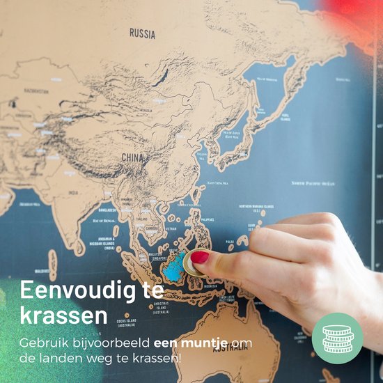 Triple J - Carte du Wereldkaart à Scratch - Carte du monde à gratter - Zwart