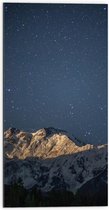 WallClassics - Dibond - Heldere Sterrenhemel boven Witte Bergtoppen - 50x100 cm Foto op Aluminium (Met Ophangsysteem)