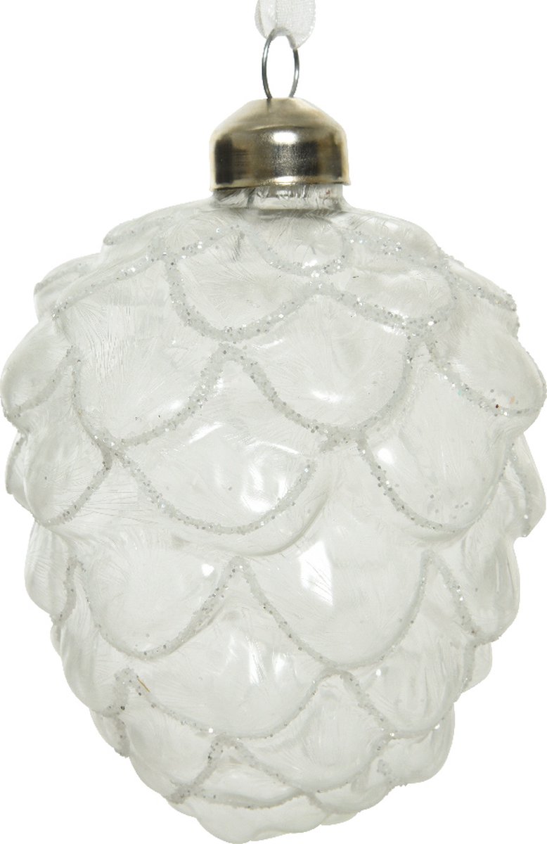 Orn.dennenappel glas d7h10cm frostKSD
