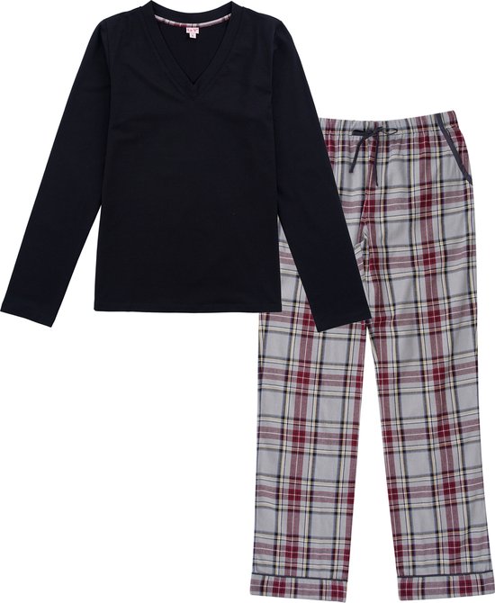La-V pyjamasets voor dames met geruite flanel broek Grijs/ Zwart XL | bol. com