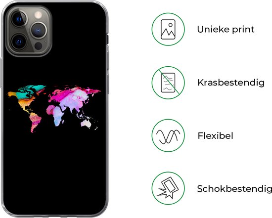 Coque iPhone 12 Pro - Wereldkaart - Couleur - Aquarelle - Coque de téléphone en Siliconen
