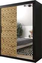 InspireMe - Kledingkast met 2 schuifdeuren, Modern-stijl, Een kledingkast met planken en een spiegel (BxHxD): 150x200x62 - GIPS T2 150 Zwart Mat + Artisan Eik met 2 lades