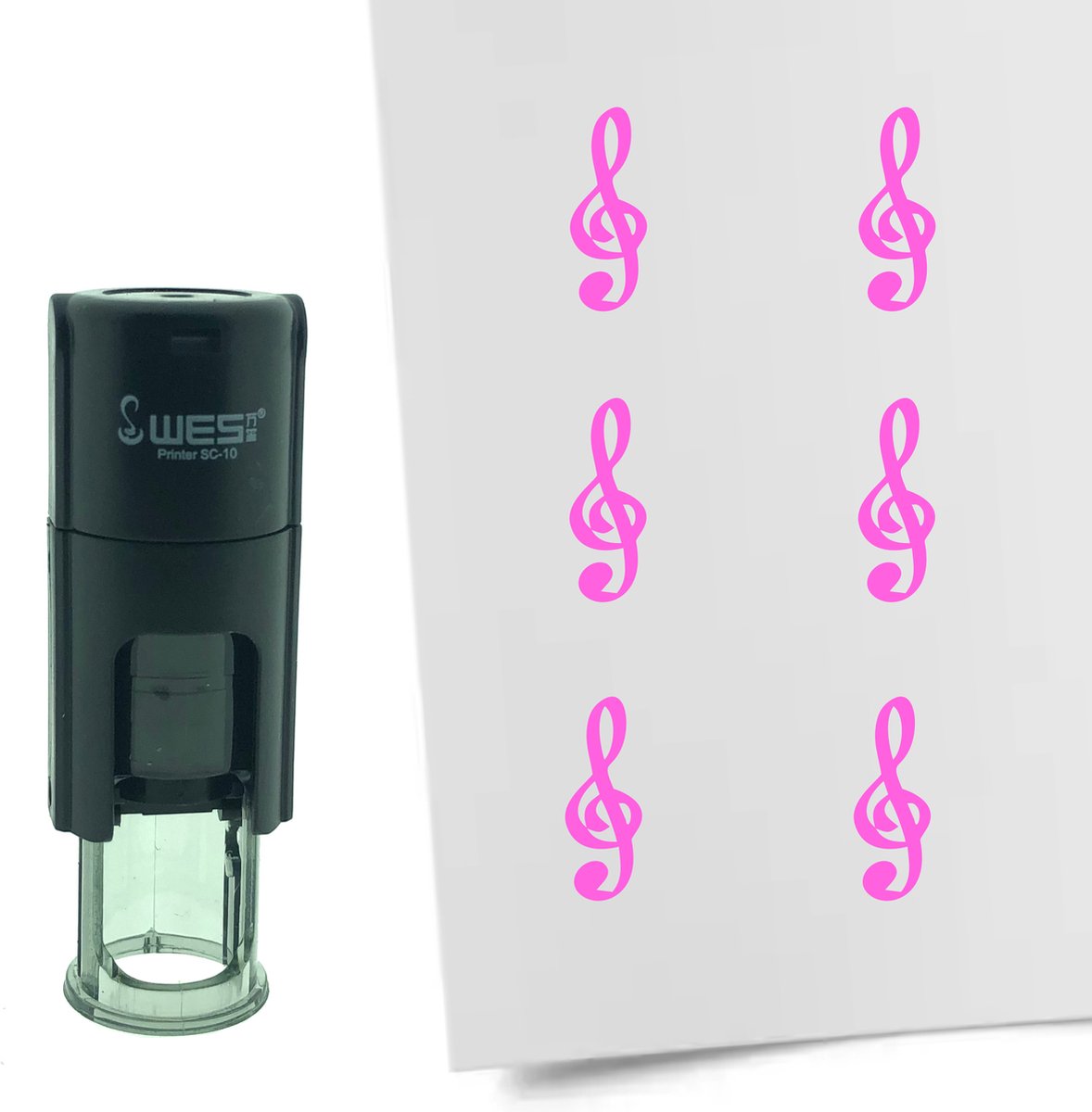CombiCraft Stempel G-Sleutel 10mm rond - roze inkt