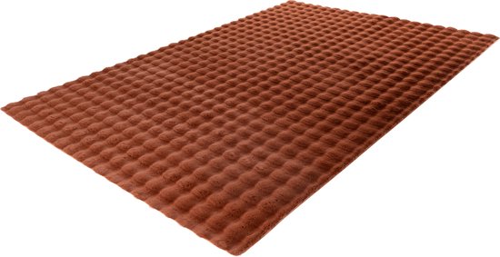 Lalee Harmony - 3d Vloerkleed - Tapijt – Karpet - Hoogpolig - Superzacht - Fluffy - Shiny- 3d blokjes- rabbit 80x150 cm Terra brons