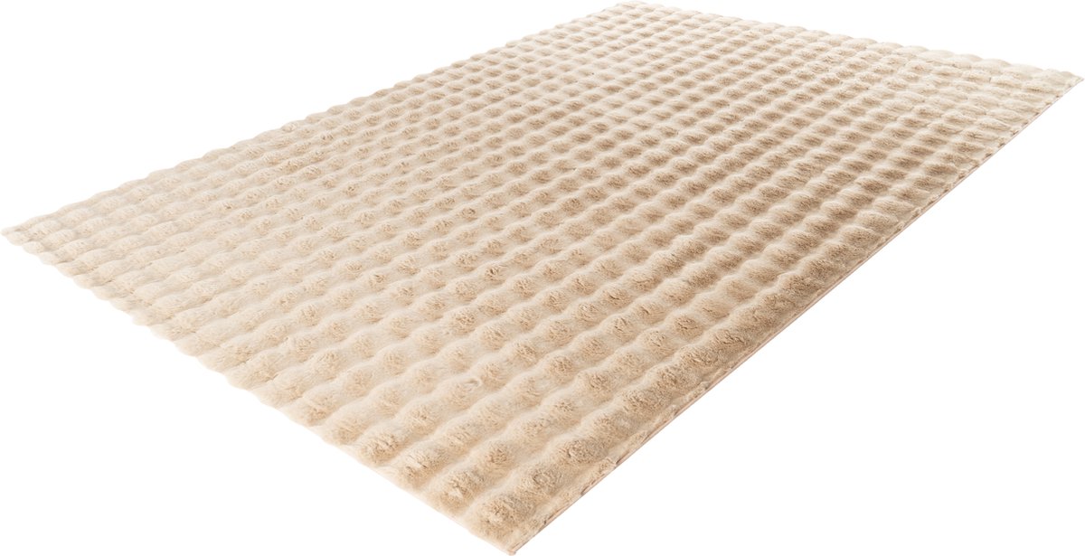 Lalee Harmony - 3d Vloerkleed - Tapijt – Karpet - Hoogpolig - Superzacht - comfy Fluffy - 3d blokjes- rabbit- 80x150 cm beige