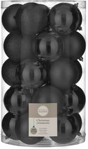 House of Seasons Kerstballen - 25 stuks - zwart - 8 cm - kunststof