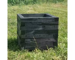 AMISHOUT - Plantenbak van balkjes 40x40x40 cm - Vierkante bloembak - Zwart | bloembak buiten