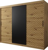 InspireMe - Kledingkast met 3 schuifdeuren, Modern-stijl, Een kledingkast met planken (BxHxD): 250x200x62 - LIMBA 250 Artisan Eik + Zwart Mat met 4 lades