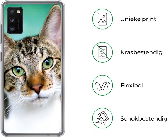 Coque Samsung Galaxy A41 - Chat - Portrait - Yeux - Siliconen - Noël - Cadeaux - Chaussures Cadeaux