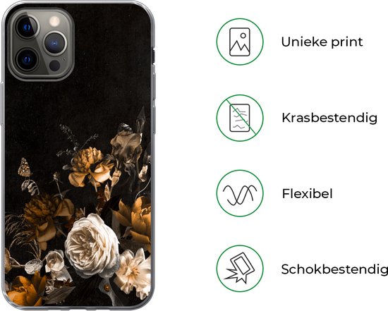 Coque iPhone 12 Pro - Bloem - Or - Motifs - Coque de téléphone en Siliconen