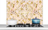 Spatscherm keuken 100x65 cm - Kookplaat achterwand Marmer - Goud - Rozen - Patronen - Muurbeschermer - Spatwand fornuis - Hoogwaardig aluminium