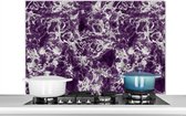 Spatscherm keuken 100x65 cm - Kookplaat achterwand Marmer - Paars - Zilver - Patronen - Muurbeschermer - Spatwand fornuis - Hoogwaardig aluminium