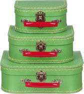 Kofferset - 3delig - 16-20-25 cm - Groen met rood handvat