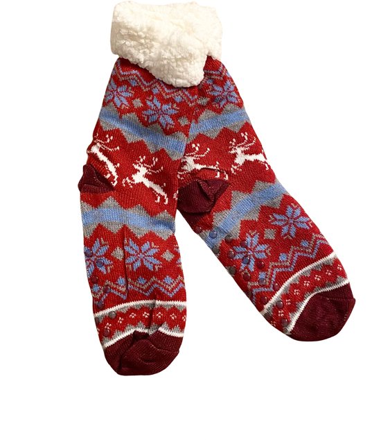 Chaussettes / Chaussettes de Chaussettes de Noël Thermo Fleece chaudes | Chaussettes chaudes / doublées | Taille unique - Rouge- Blauw