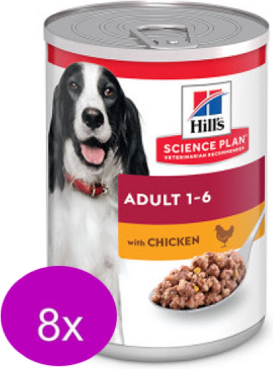 8x Hill's Science Plan Adult Kip in Blik - Hondenvoer - 370g