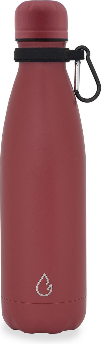 Wattamula Luxe Design eco RVS drinkfles - burgundy - extra carrier - 500 ml - waterfles - thermosfles - sport