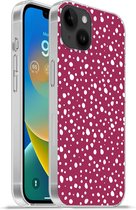 Geschikt voorApple Iphone 14 Plus - Soft case hoesje - Stippen - Rood - Wit - Siliconen Telefoonhoesje