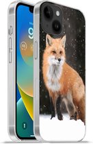 Geschikt voorApple Iphone 14 Plus - Soft case hoesje - Vos - Sneeuw - Winter - Siliconen Telefoonhoesje