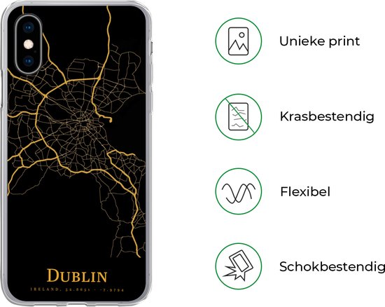 Coque pour iPhone X - Dublin - Carte - Or - Coque de téléphone en Siliconen
