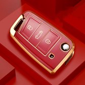Étui de clé en TPU souple - Rouge et or métallisé - Étui de clé adapté pour Volkswagen Golf / Tiguan - Seat Leon / Ateca / Ibiza - Skoda Kodiaq / Octavia / Karoq - Étui de clé - Rebords Goud - Accessoires de vêtements pour bébé de voiture
