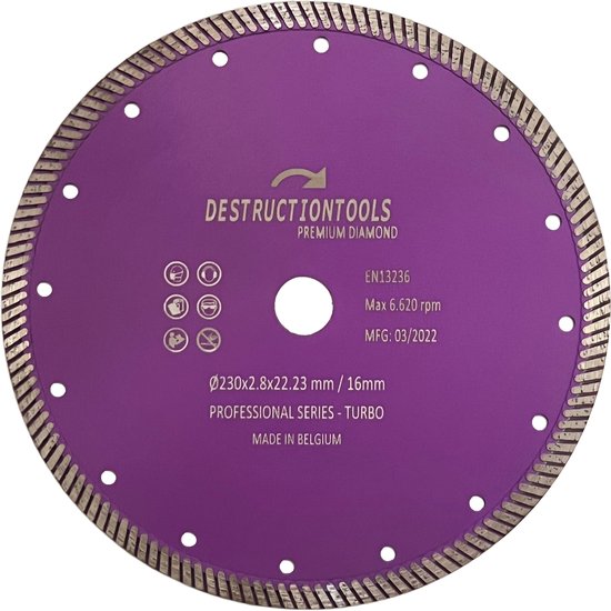 Foto: Destructiontools diamantschijf doorslijpschijf zaagblad droogzaagblad turbo 230mm gewapend beton steen baksteen voor haakse slijper diameter 230mm asgat 22 23mm