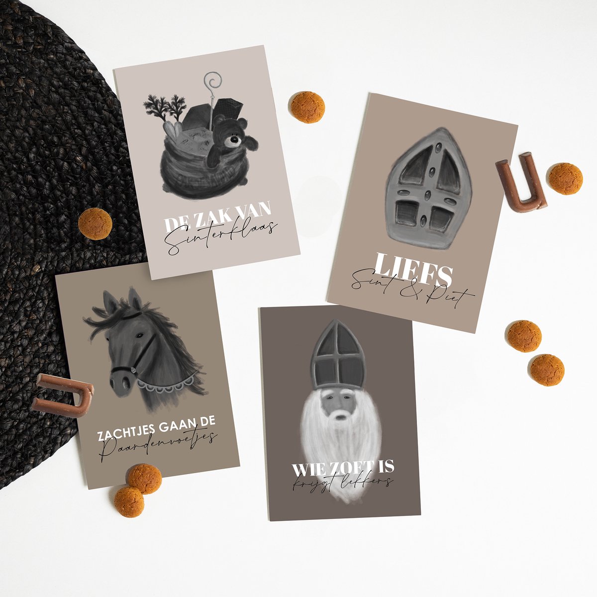 Sinterklaas kaarten | Set 8 stuks | Sinterklaasfeest | Enkele kaart | Schoencadeautje | MOODZ design | Illustraties
