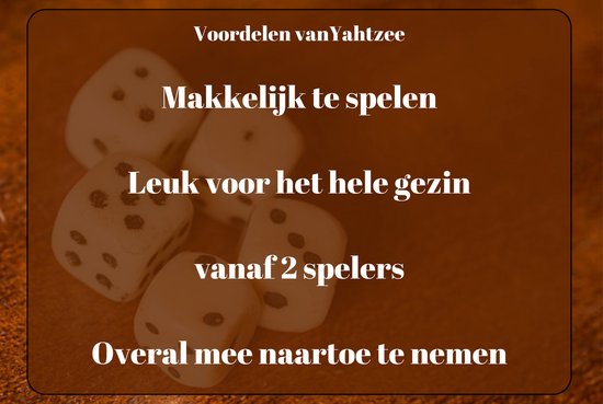 Thumbnail van een extra afbeelding van het spel Yathzee set met handige opbergzak - Dobbelspel - Scoreblok (100 vellen) in het Nederlands - 5 dobbelstenen - Pokerbeker | Perfect verjaardag of Kerstcadeau