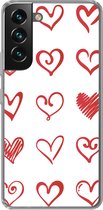 Geschikt voor Samsung Galaxy S22 hoesje - Een illustratie met hartjes in verschillende vormen - Siliconen Telefoonhoesje