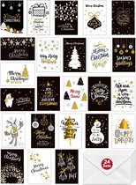 Feestio Cartes de Noël de Luxe avec Enveloppes - 24 pièces - Carte de Noël - Cartes de vœux de vœux