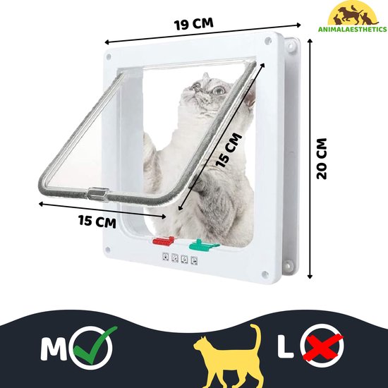 AnimalAesthetics® Kattenluik - Wit- M - Voor Middelgrote & Kleine Katten - Incl. Montageset en Handleiding - AnimalAesthetics®