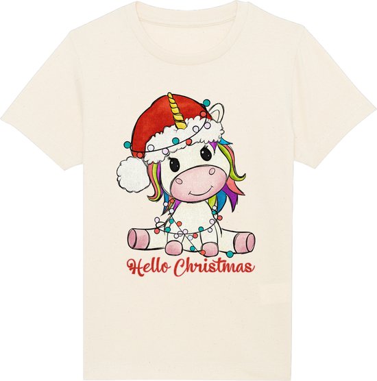Jongens Meisjes T Shirt - Unicorn Kerstmis - Beige - Maat 104