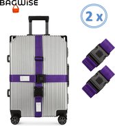 Bagage Band - Luggage Belt - Kofferriem - Bagage Gordel - met SlideLock en adreslabel - Afstelbaar - 200cm x 5cm - Paars