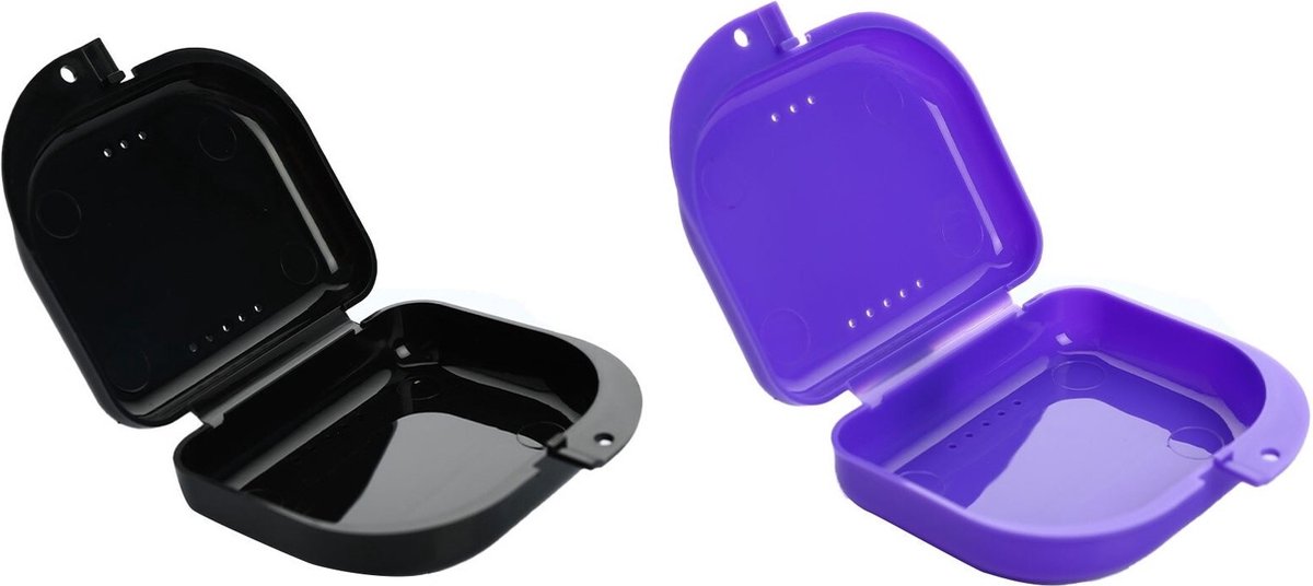 2 Stuks Beugeldoosje – Zwart & Paars – Nachtbeugel Case – Invisalign, Wattenstaafjes, Flossdraad – Praktisch en Duurzaam – Reizen – Compact en Handig – Dagelijks Gebruik