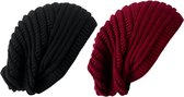 ASTRADAVI Slouchy Beanie Hats - Muts - Warme Unisex Skimutsen Hoofddeksels - 2 Stuks Winter Slouchy Mutsen - Zwart, Bordeaux
