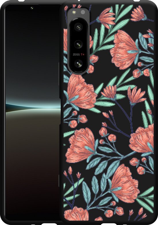 Coque Sony Xperia 5 IV Zwart Poppy Roses Conçue par Cazy