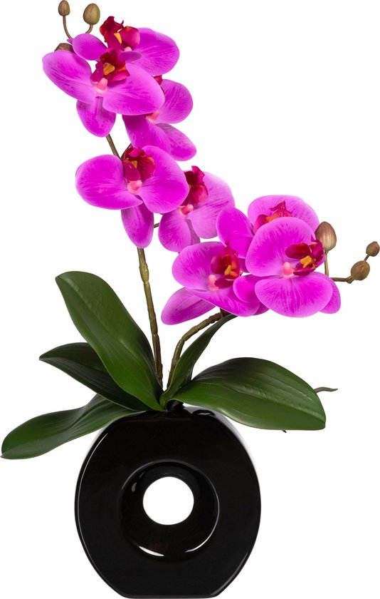 Kopu® Kunstbloem Lila Orchidee 35 cm in zwarte Vaas - Phalenopsis