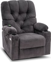 Mara Luxe Elektrische Relaxstoel - Relax stoel - Chill stoel - Grijs - Tv stoel - Ligfunctie - USB poort - Pluche stof - 86 x 103 x 105 cm