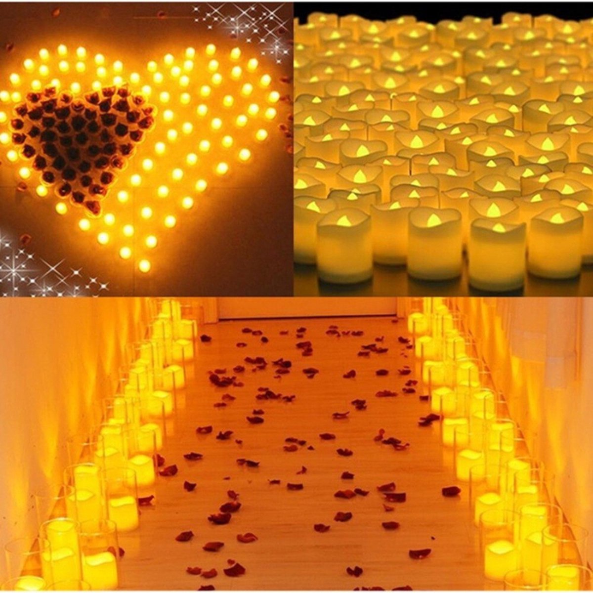 Mineup 24 led-kaarsen in romantische hartvorm en 2000 rozenblaadjes, hartvorm, led-kaarsen, hartkaars, romantische kaarsen voor feesten, bruiloften, Valentijnsdag