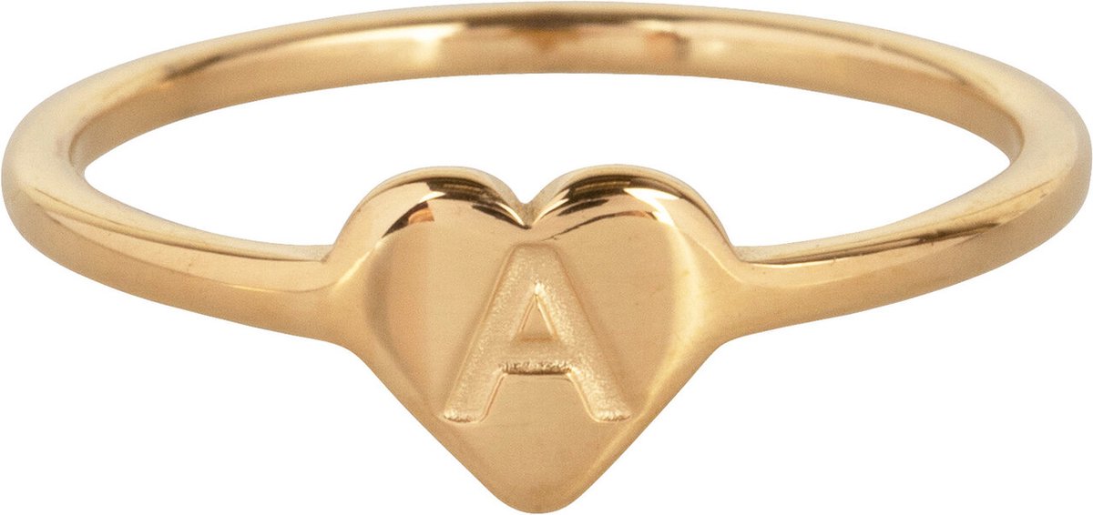 CHARMIN’S - INITIALEN ZEGELRING - HARTJE - GOLDPLATED - R1015-A - LETTER A - MAAT 19 - STAINLESS STEEL - WATERPROOF